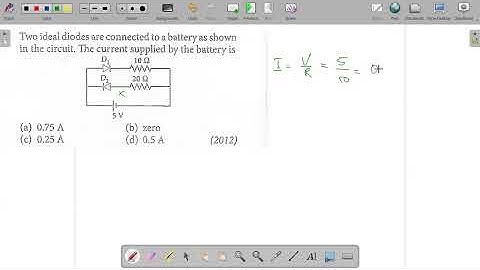 Two ideal diodes are connected to a battery as shown in the circuit. The current supplied by battery