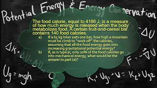 Physics Problem - Potential Energy and Energy Conservation - Food Calories Profile