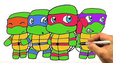EASY How to Draw Cute NINJA TURTLES - All