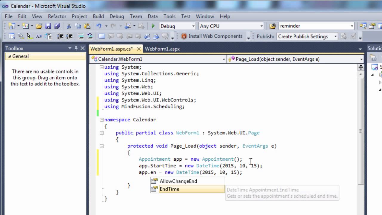 Scheduler for WebForms: Basic Steps to Create and Customize a Calendar