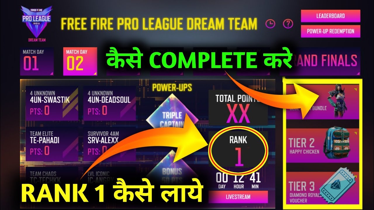 FFPL dream team challenge free fire/free fire pro league dream team/FFPL dream team match day 2