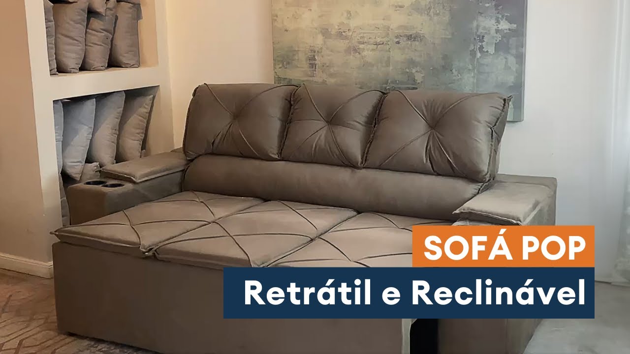 Sofá com Porta Copos Retrátil e Reclinável Pop 154cm Velosuede