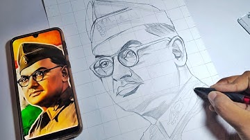 independence Day Drawing, Netaji Subhash Chandra Bose Drawing, Grid Method 🇮🇳