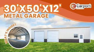 30' x 50' x 12' Metal Garage | Vehicle Storage, Workshop & More
