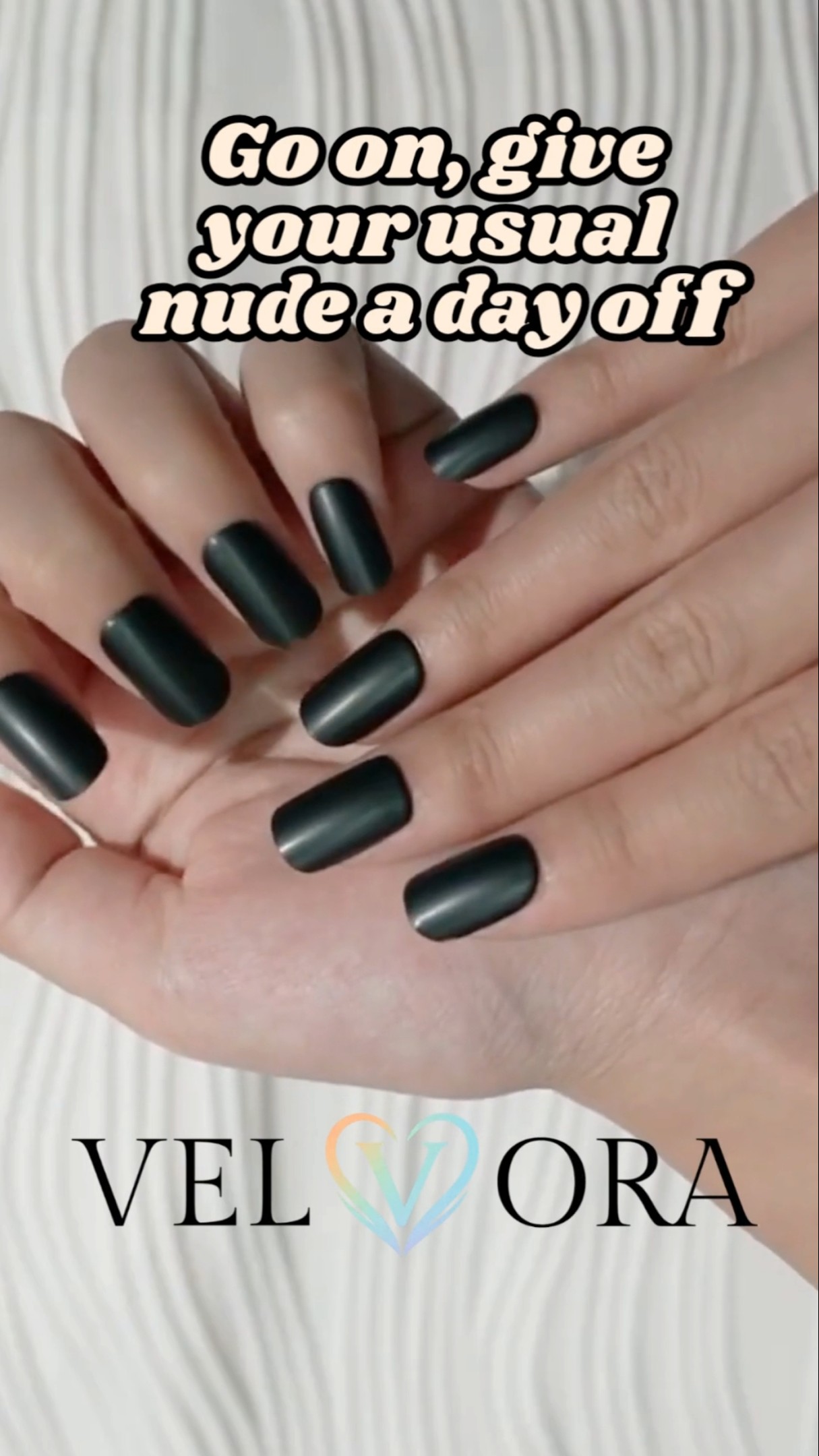 Matte Black - Semi-Cured Gel Nail Strips applied on real nails