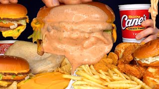 ASMR MUKBANG TOO MUCH CANES SAUCE MCDONALDS BURGERS CHIPOTLE BURRITOS CHICKEN & FRIES | WITH CHEESE