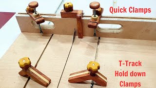 DIY Crosscut Sled and Accessories Part 2: T-Track Hold Down Clamps and Quick Clamp || Woodworking