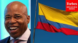 NYC Mayor Eric Adams Holds Flag Raising Ceremony To Celebrate NYC's Colombian Community