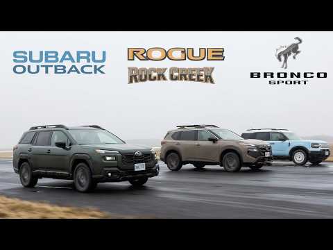 40K SUV Battle. New Subaru Outback vs Nissan Rogue vs Ford Bronco Sport. SUV Comparison