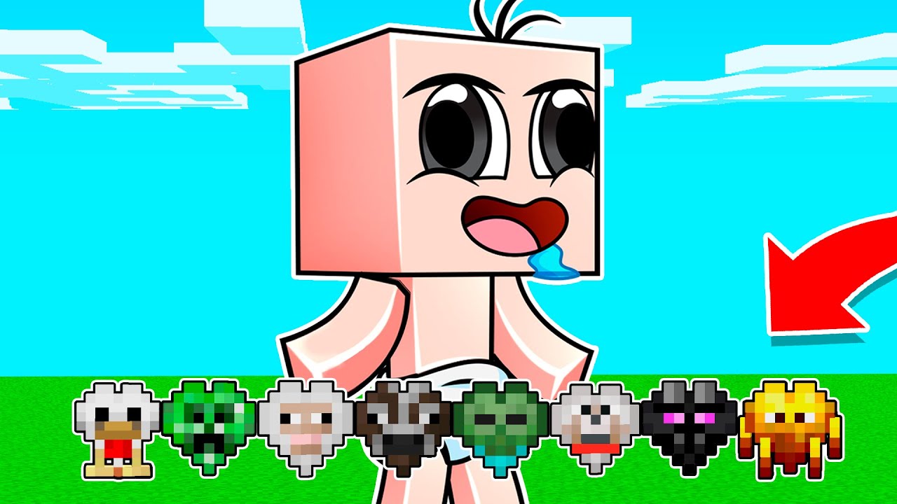 ¡Minecraft PERO tengo CORAZONES de MONSTRUOS! 😂💚 MINECRAFT PERO BEBE NOOB