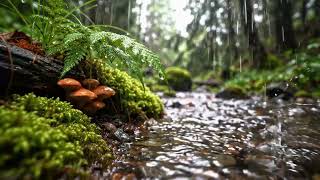 3 Hours of Forest Rain on a Mossy Stream 🍄 Cozy Nature Sounds for Deep Sleep & Relaxation