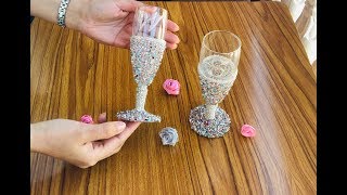 تزيين كؤوس العروس  بطريقة راقية و مبسطة  DIY /  How To Decorate Wedding glass