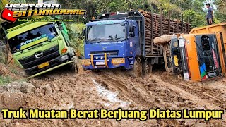 Sopir Truk Muatan Berat Saling Adu Jos Di jalan Berlumpur