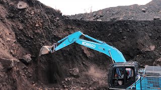 Amazing Kobelco Excavators at Sand Mining, Loading Trucks and Dumpers Quickly, Daily Mining Movie