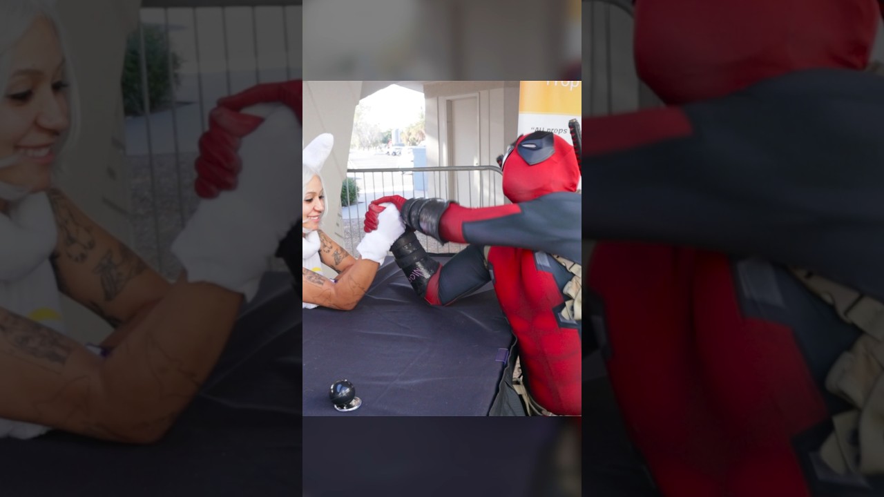 Deadpool arm wrestles Mirko 💪 #deadpool #mha #cosplay