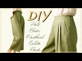 Diy half elastic waistband linen culotte pants  how to make back elastic waistband culotte trousers