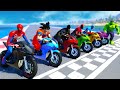 RACING MOTORBIKES Spider-Man WITH Superheroes HULK GOKU BATMAN Race Challenge On Ramp Tracks - GTA 5