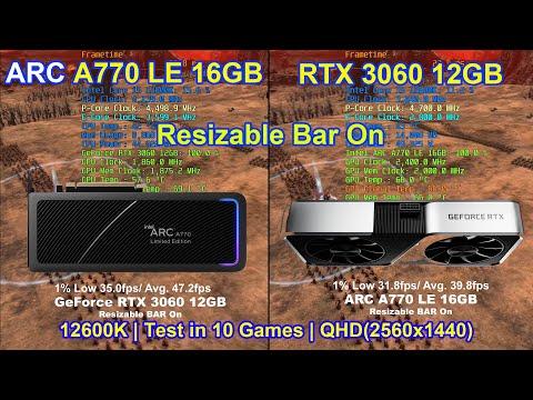 ARC A770 LE 16GB vs GeForce RTX 3060 12GB | Resizable BAR On | QHD(2560x1440)