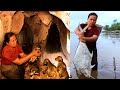 survival in the rainforest - finding 7 dog & cook big fish for dog with woman - Eating delicious HD