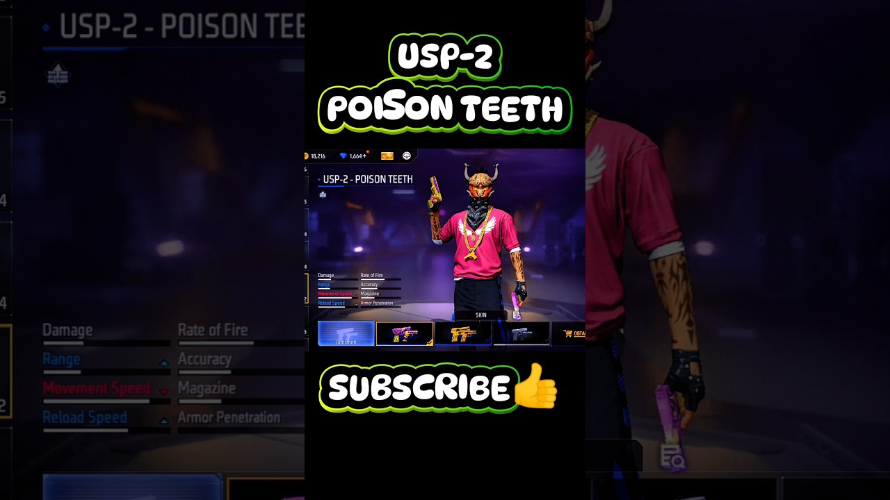 ff 🔫 usp-2 - poison teeth Gun Skin 