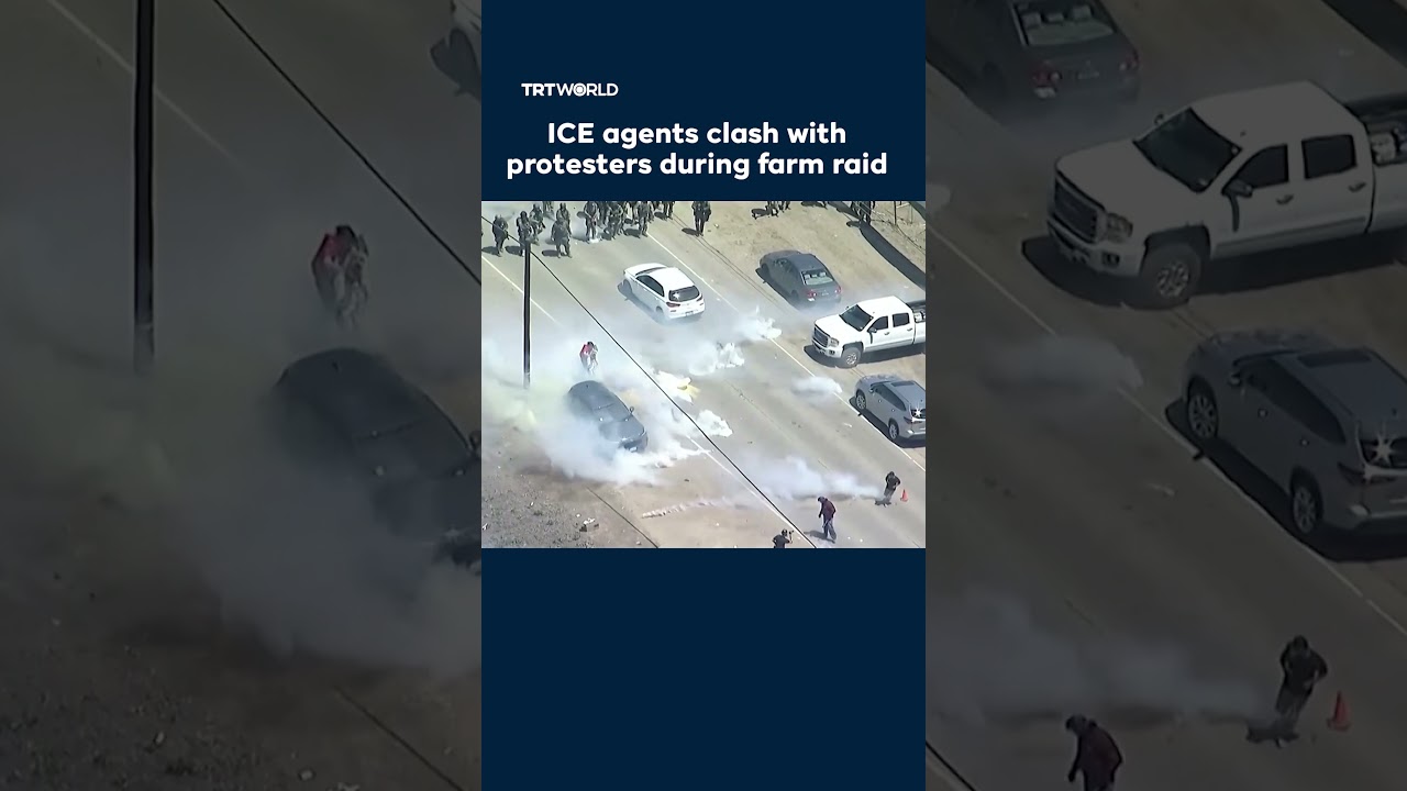 ICE agents clash with protesters during California farm raid