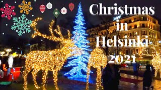 Christmas Lights in Helsinki, Finland | Walking Tour [4K]