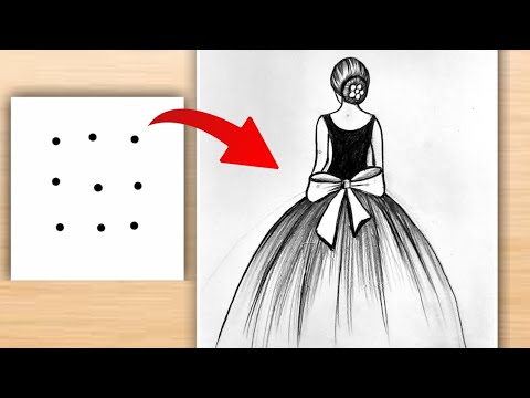 How to draw a Girl From Points, Easy Girl drawing with Beautiful  Dress