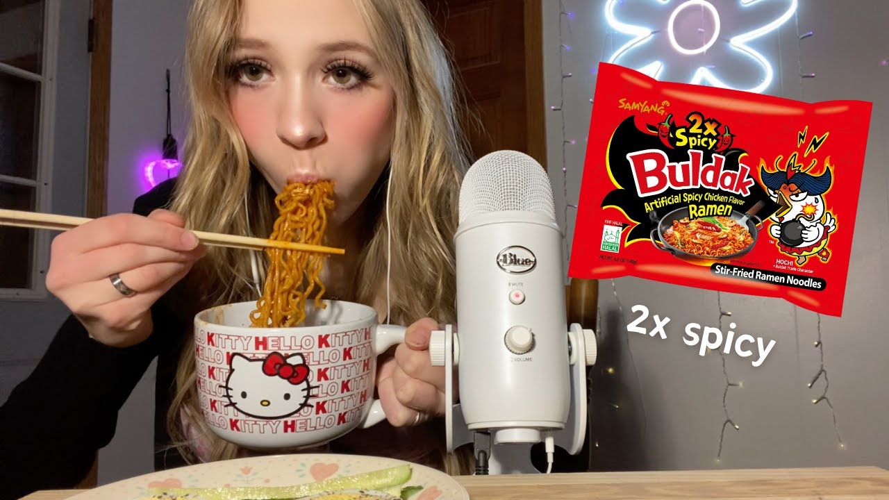 ASMR Eating 2x SPICY BULDAK RAMEN NOODLES