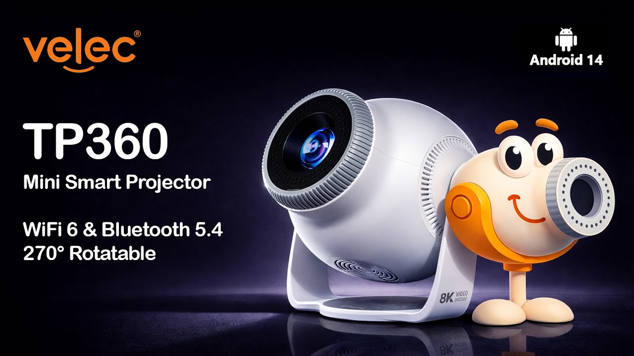 Проектор Velec TP360 - Android 14, Wi-fi 6, BT5.4, Rotable / Velec TP360 Mini Projector
