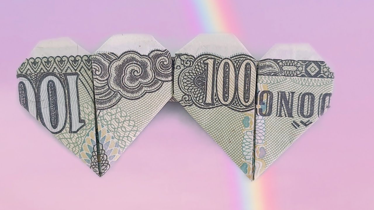 Cách Gấp_Xếp Hình Trái Tim Đôi Bằng Tiền | Double heart shape with money.