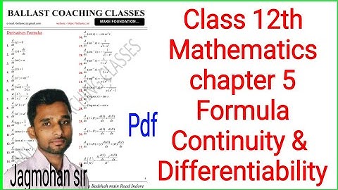 Continuity and Differentiability  formulas class 12 pdf by jagmohan sir full chapter formulas