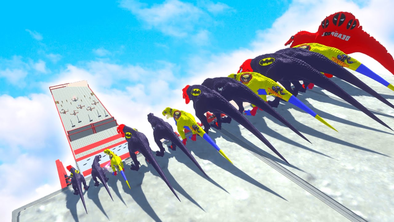 Different Size Slide Race BatSpiderman,Wolverine,Venom T-REX -Animal Revolt Battle Simulator
