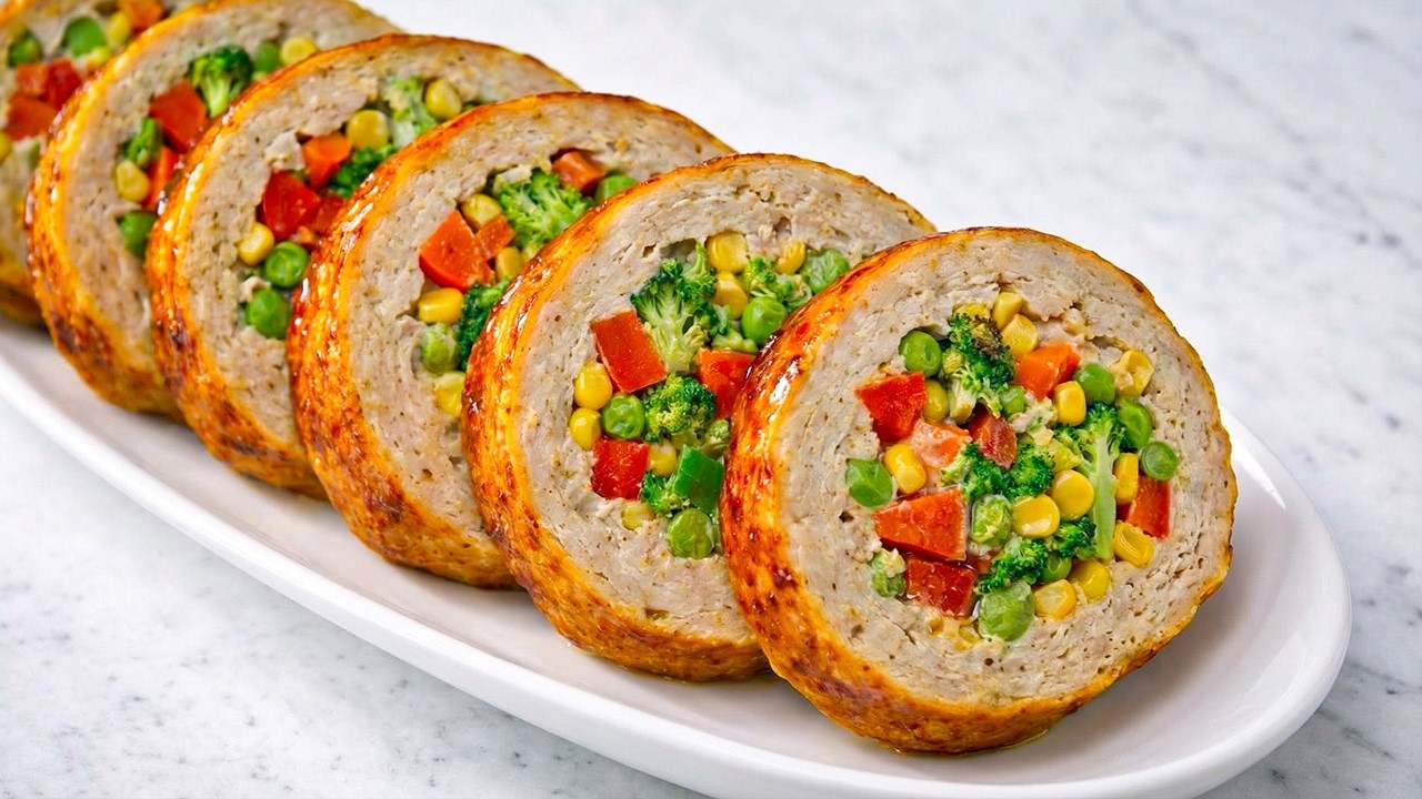 Праздничный куриный рулет с овощами «Мозаика» 🥦🌽🥕