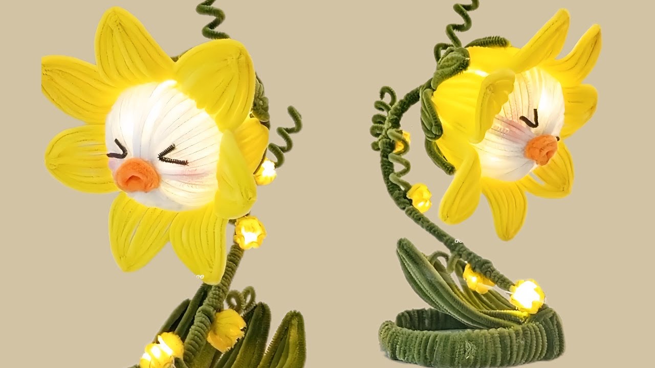 Hướng dẫn làm đèn ngủ hoa linh lan vịt vàng bằng kẽm nhung - decor bàn