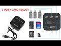 One USB Hub Combo 3 USB ports and all in one card reader, USB 2.0, for Pen drives / unboxing review