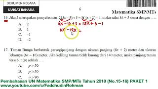 Video tutorial pembahasan naskah asli soal un (unkp/unbk) matematika
smp tahun 2018 dengan cara cepat, mudah, rumus praktis, smart
solution, dan mudah dipaha...