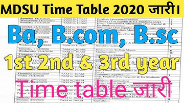B.A. BCom B.sc (Part1:- 1st 2nd & 3rd ) Year exam time table 2020 | Data sheet for 2020 | Mdsu Ajmer