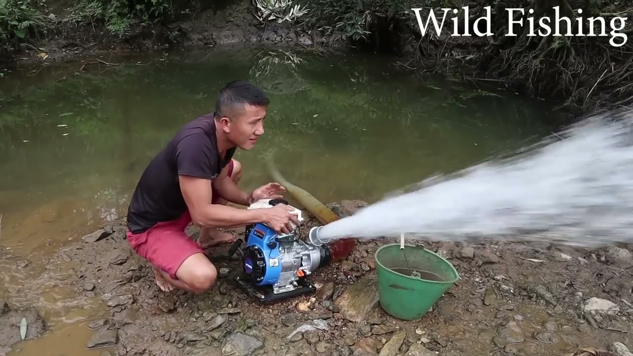 Wild Fishing Exciting: Catch Many Fish Using Water Cannon Pump