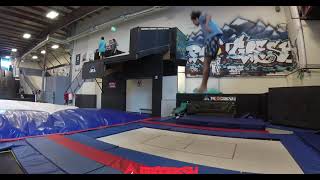 Devon Davis does Double KABOOMS on Flybed TRAMPOLINE!