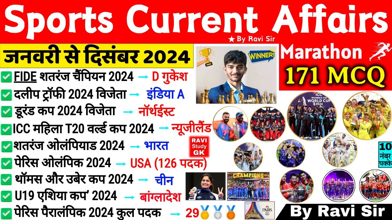 Sports Current Affairs 2024 | January To December Sports Awards 2024 ...
