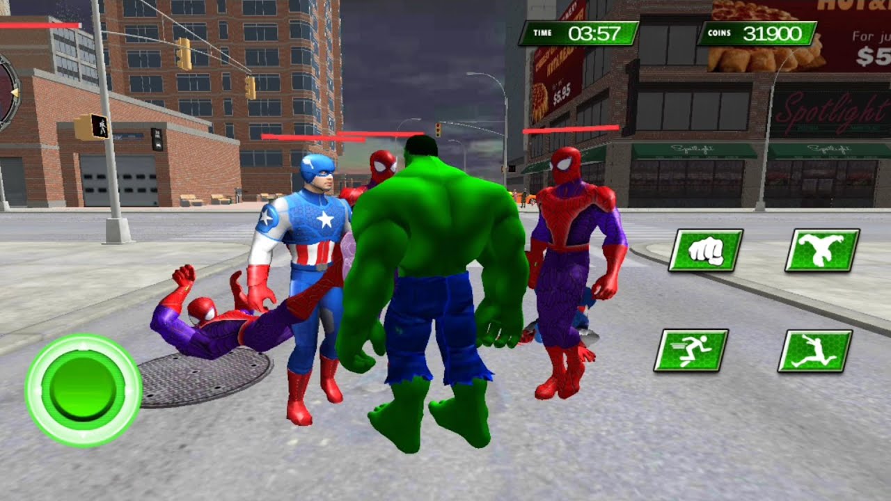 Incredible Green Hulk City Battle - Monster Hero Vs Spider Hero Vs Yellow Hulk Vs Captain Hero