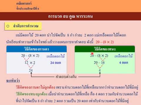 คณิตศาสตร์ ป 6 หน่วยที่ 1 2 การบวก ลบ คูณ หาร ลำดับของเครื่องหมายคณิตศาสตร์