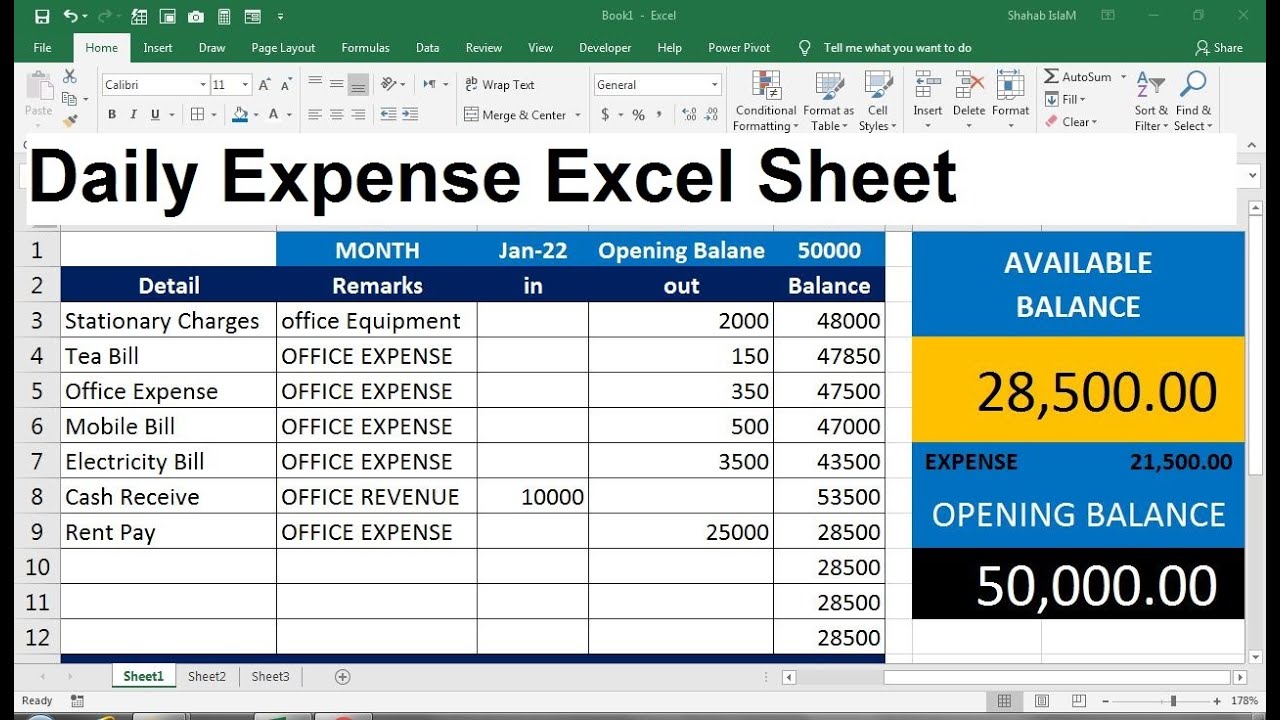 Daily Expense Sheet Excel Free Download