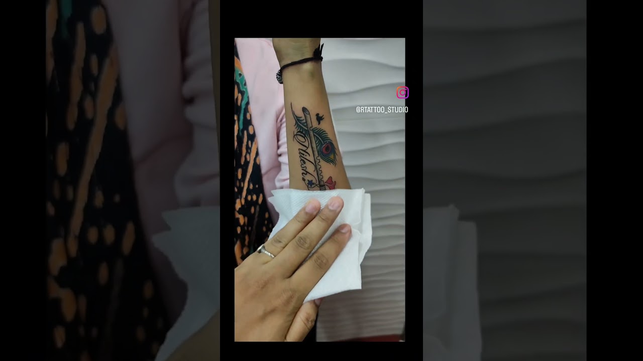Feather tattoo bansuri tattoo  name tattoo