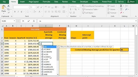 Use the SLOPE and INTERCEPT functions to predict the future earnings of a company (Excel 2016)