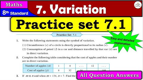 Practice set 7.1 | Class 8 | Chapter 7 Variation | Maths | All Question Answers | Maharashtra Board