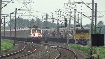 Furious Parallel Trains Race : Rajdhani Express racing Emu Local : Balarambati Railgate
