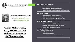 Foreign Mutual Fund, ETF, & the PFIC Tax Problem on Form 8621 (2024 New Update)  Golding & Golding