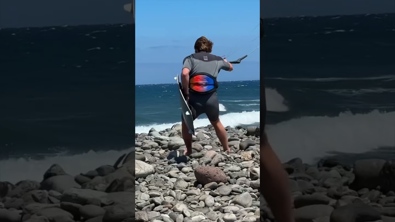 Kitesurfing on a rocky beach #shorts #kitesurfing