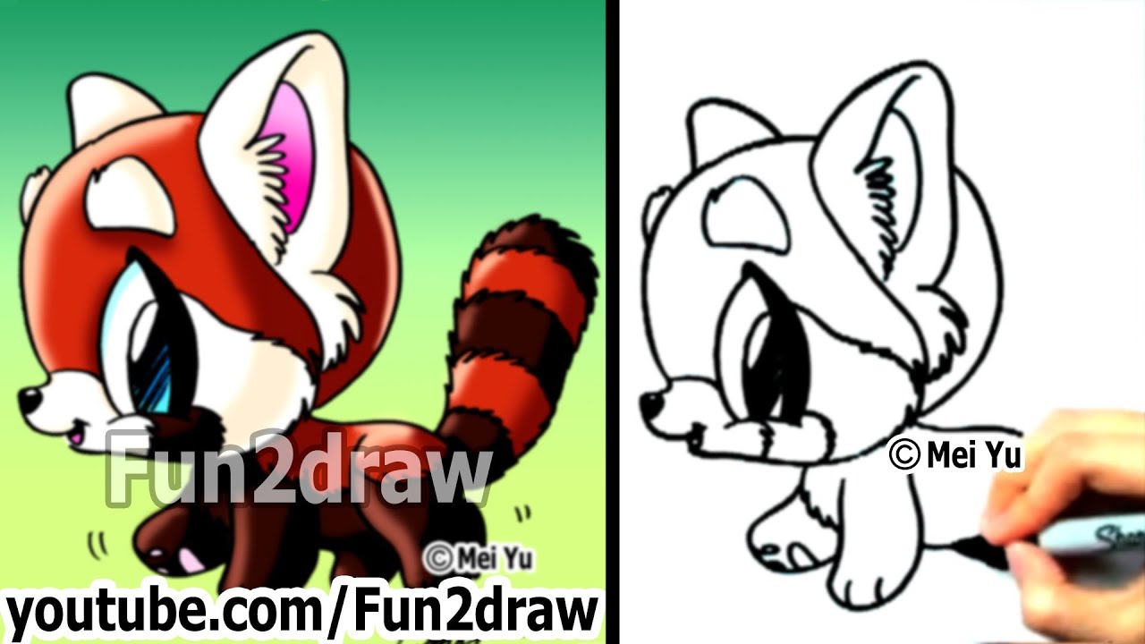 How to Draw Cute, Easy Cartoons - Red Panda - Learn to Draw - Draw